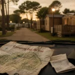 Voiture et papier « camping puy du fou » près d’un camping en Vendée