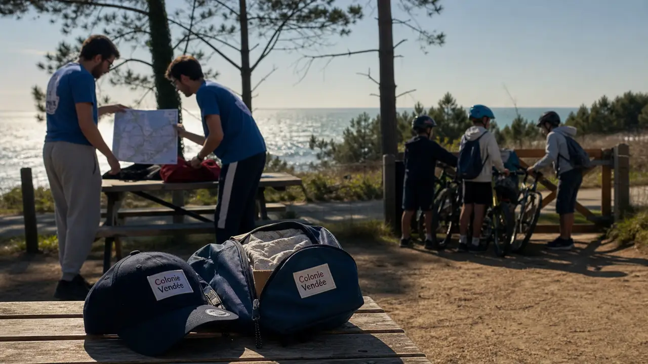 Colonie de vacances Vendée : animateurs avec enfants et vélos