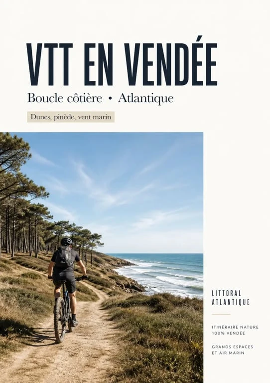 Randonnée VTT Vendée sur le littoral Atlantique, chemin roulant et paysage ouvert