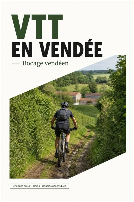 Randonnée VTT Vendée dans le Bocage vendéen, chemin creux et paysage rural