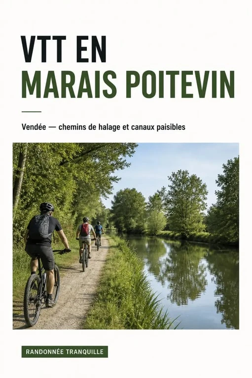 Randonnée VTT Vendée dans le Marais Poitevin, chemin plat le long des canaux