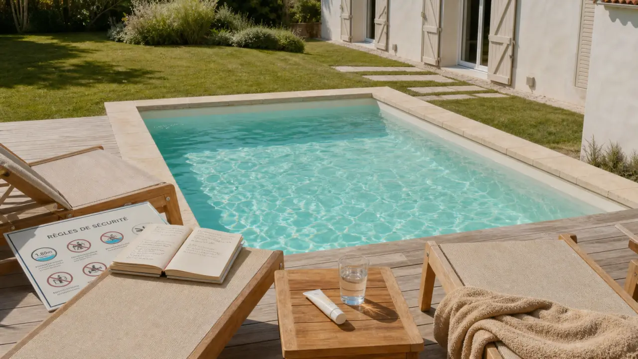 Location vacances Vendée avec piscine : bassin turquoise et transats