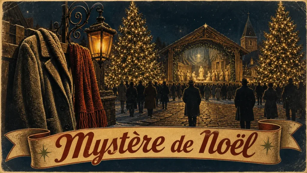 mystere de noel puy du fou : sapins illuminés et scène de Nativité