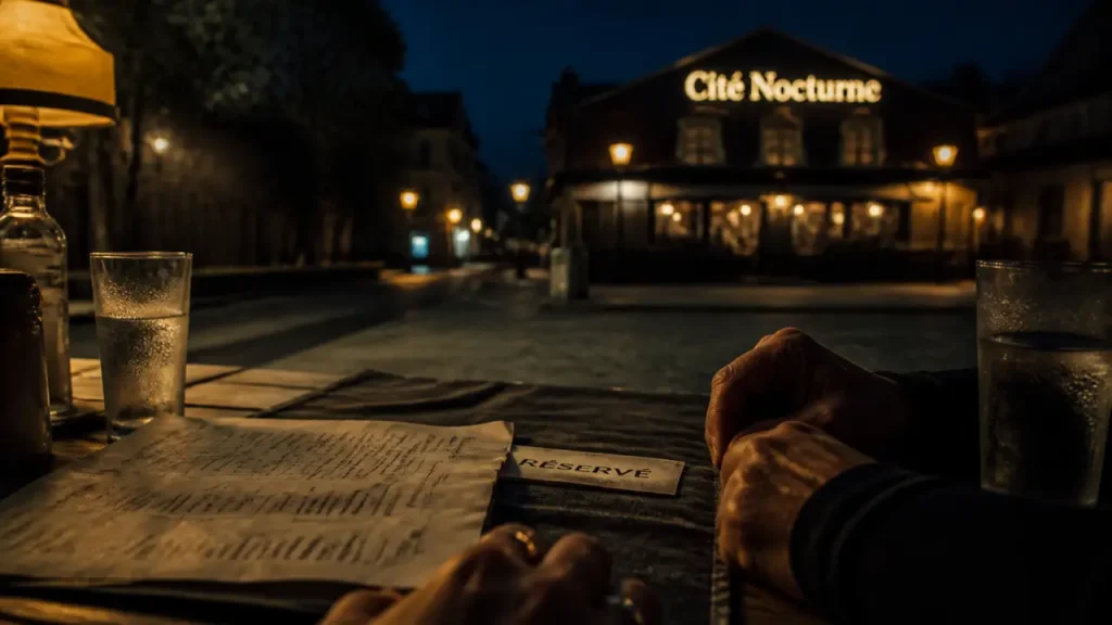 Restaurant autour du puy du fou, table bois et ticket de réservation devant la Cité Nocturne