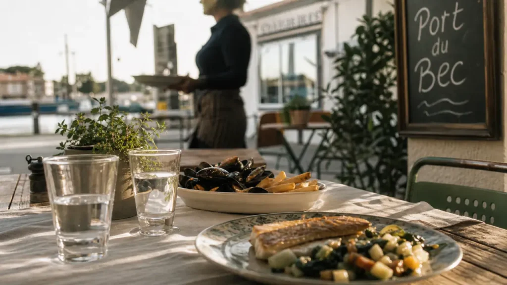 Restaurant bouin en terrasse : moules frites et poisson