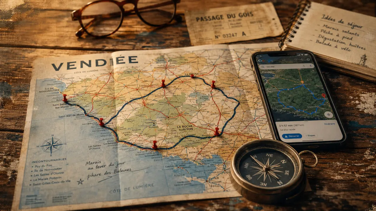Tourisme en vendée carte : routes pour plages, îles et villages sans zigzag