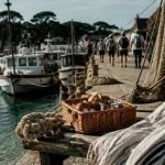 Vacances Vendée bord de mer : serviette sur la plage près du port de pêche