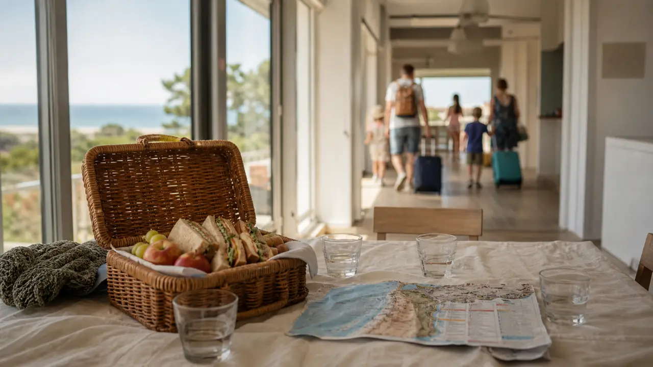 Village vacances Vendée en pension complète : repas près de la baie vitrée et plage