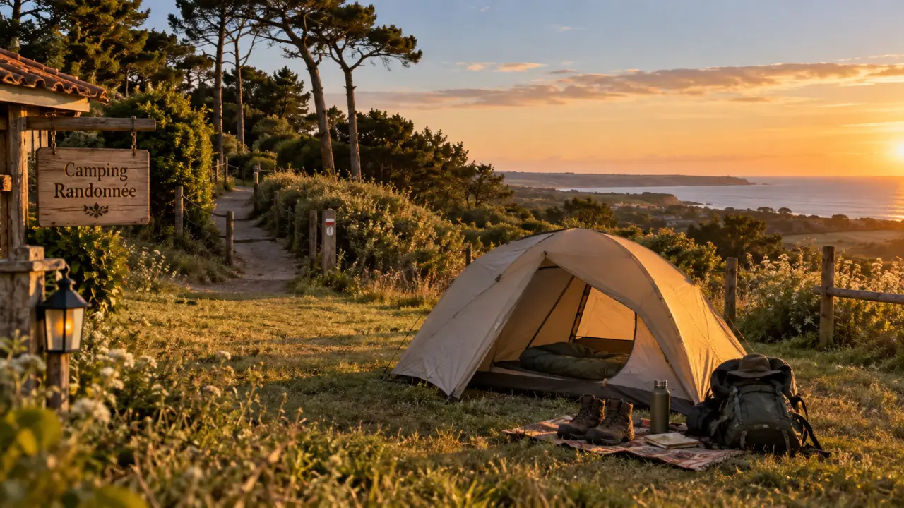 Camping randonnée pédestre Vendée : tente près des sentiers, Vendée