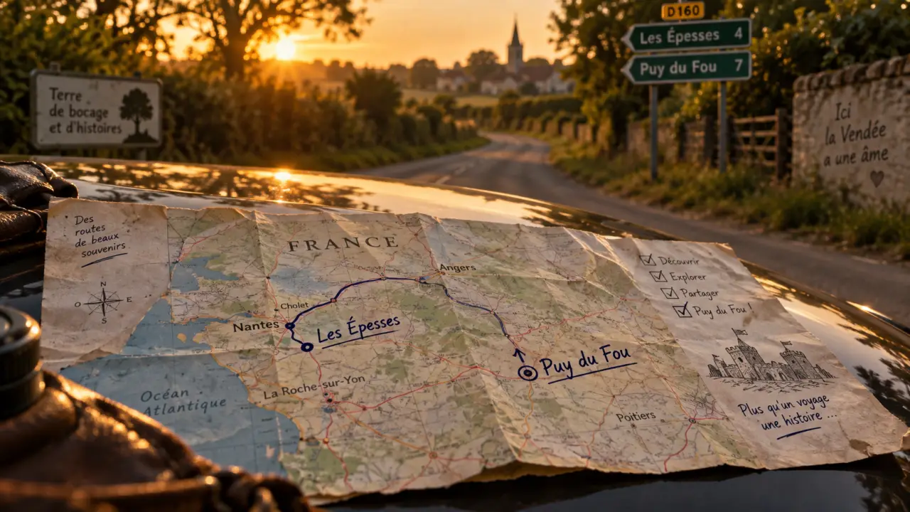Carte de france puy du fou vers Les Épesses sur route depuis la voiture