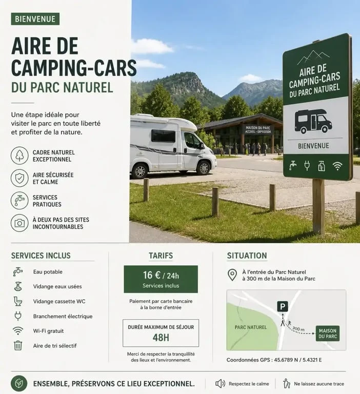 Aire de camping car au Puy du Fou, stationnement aménagé pour les visiteurs