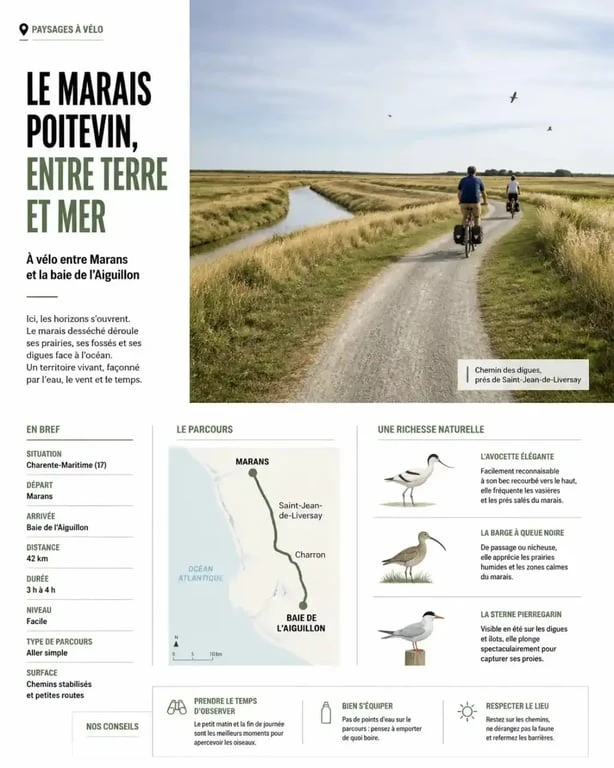 Village du Marais poitevin et paysages ouverts des marais desséchés près de Marans