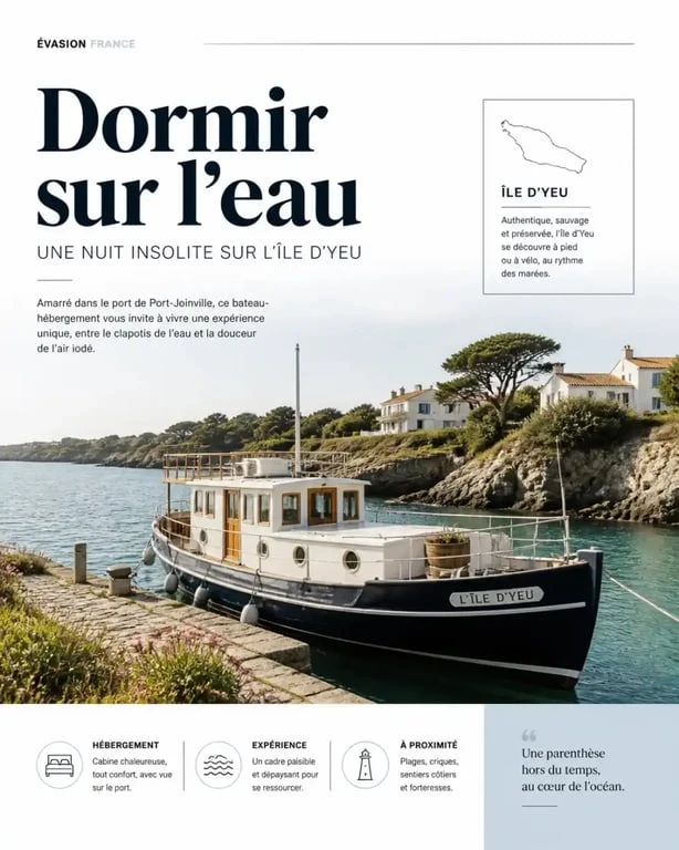 Bateau-hébergement insolite au camping de l'île d'Yeu