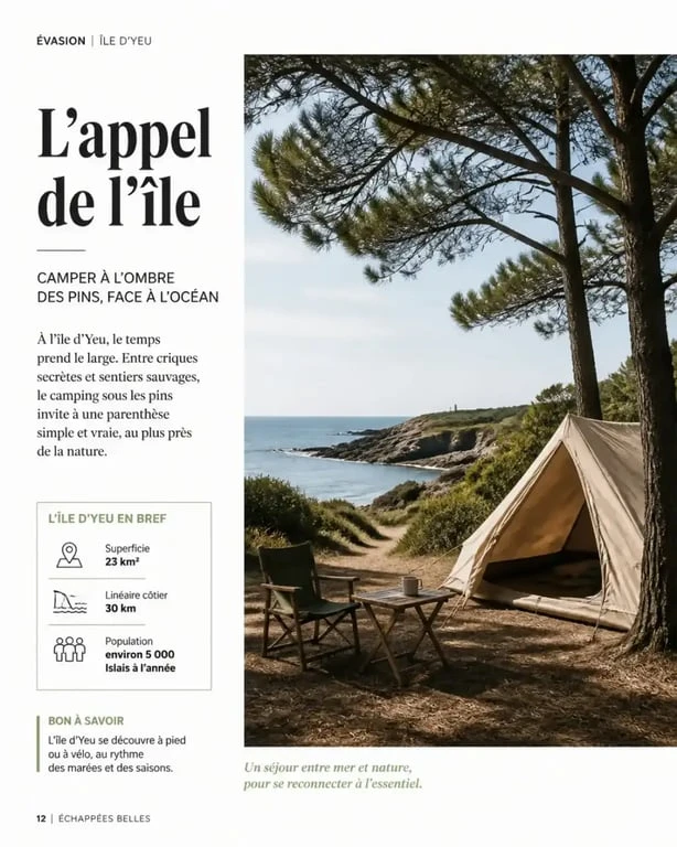 Emplacement au camping municipal de l'île d'Yeu sous les pins