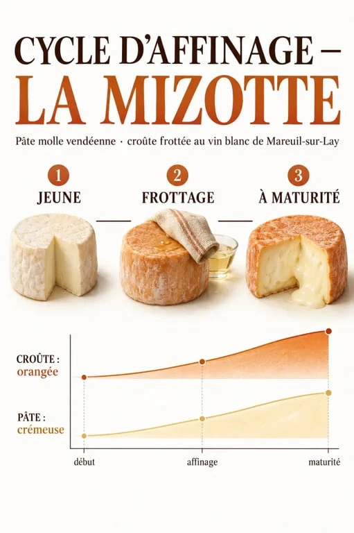 Fromage vendéen avec une croûte au vin blanc : cycle d’affinage de la Mizotte