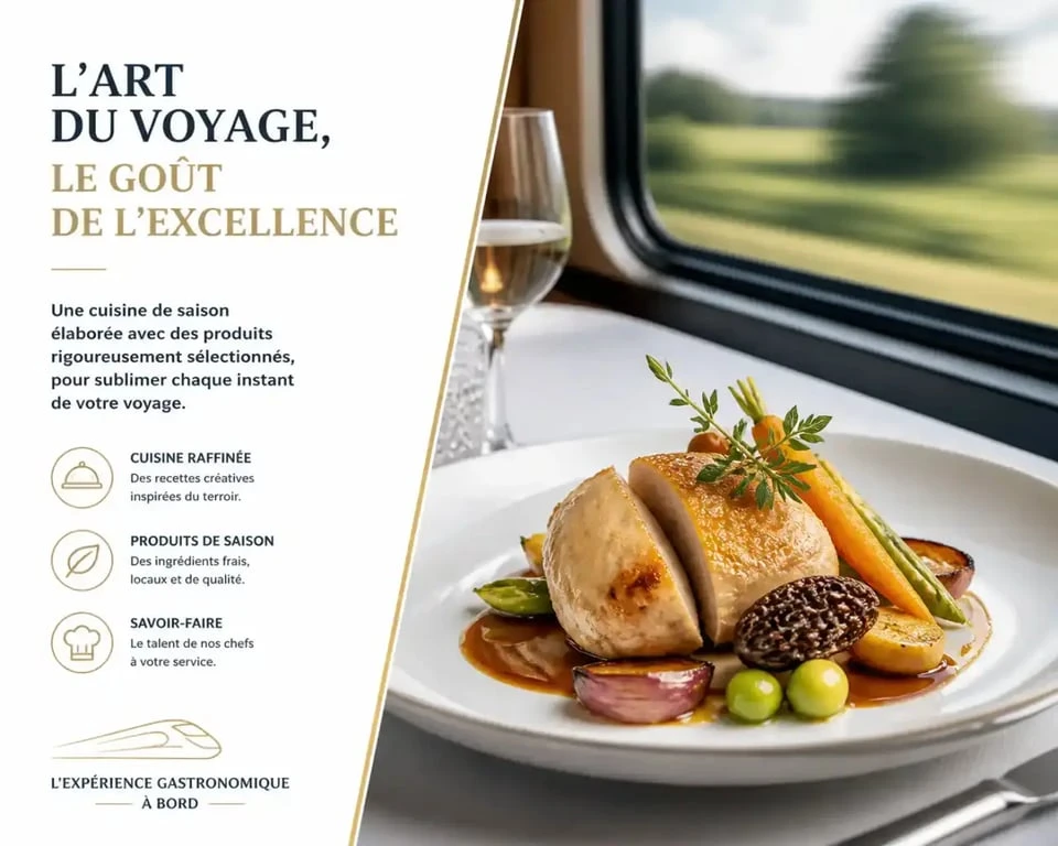 Repas gastronomique servi à bord du train restaurant en Vendée