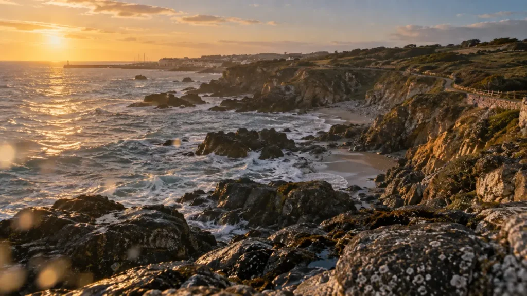 Lieux à visiter en Vendée : corniche et criques, vue sur l’Atlantique à la golden hour
