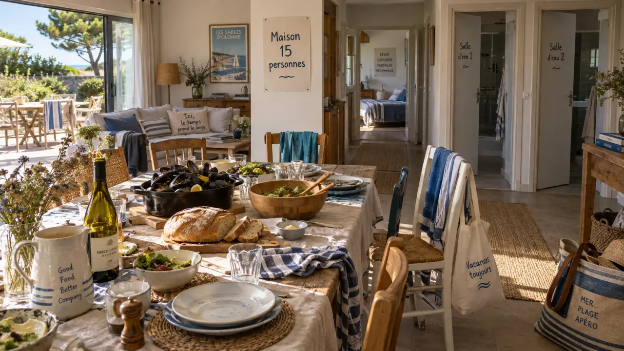 Location maison vacances pour 15 personnes Vendée : séjour lumineux pour toute la tribu