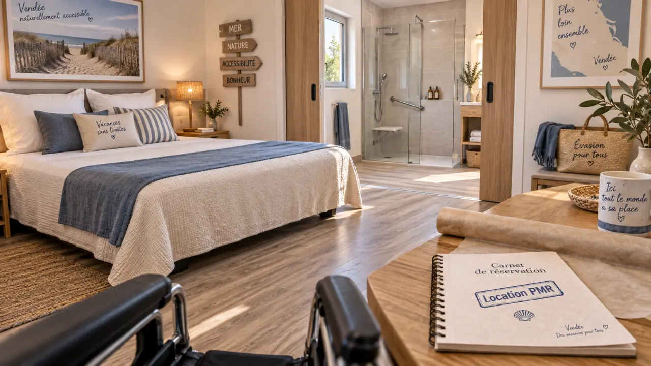 Location vacances adaptée pour fauteuil roulant vendée : chambre PMR avec accès intérieur