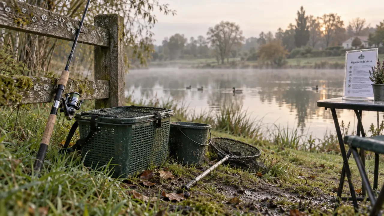 Location vacances avec étang de pêche privé Vendée : bourriche et canne au bord de l’eau