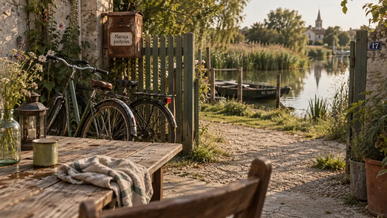 Location vacances marais poitevin vendée au bord de l’eau, vélos et vue sur le canal