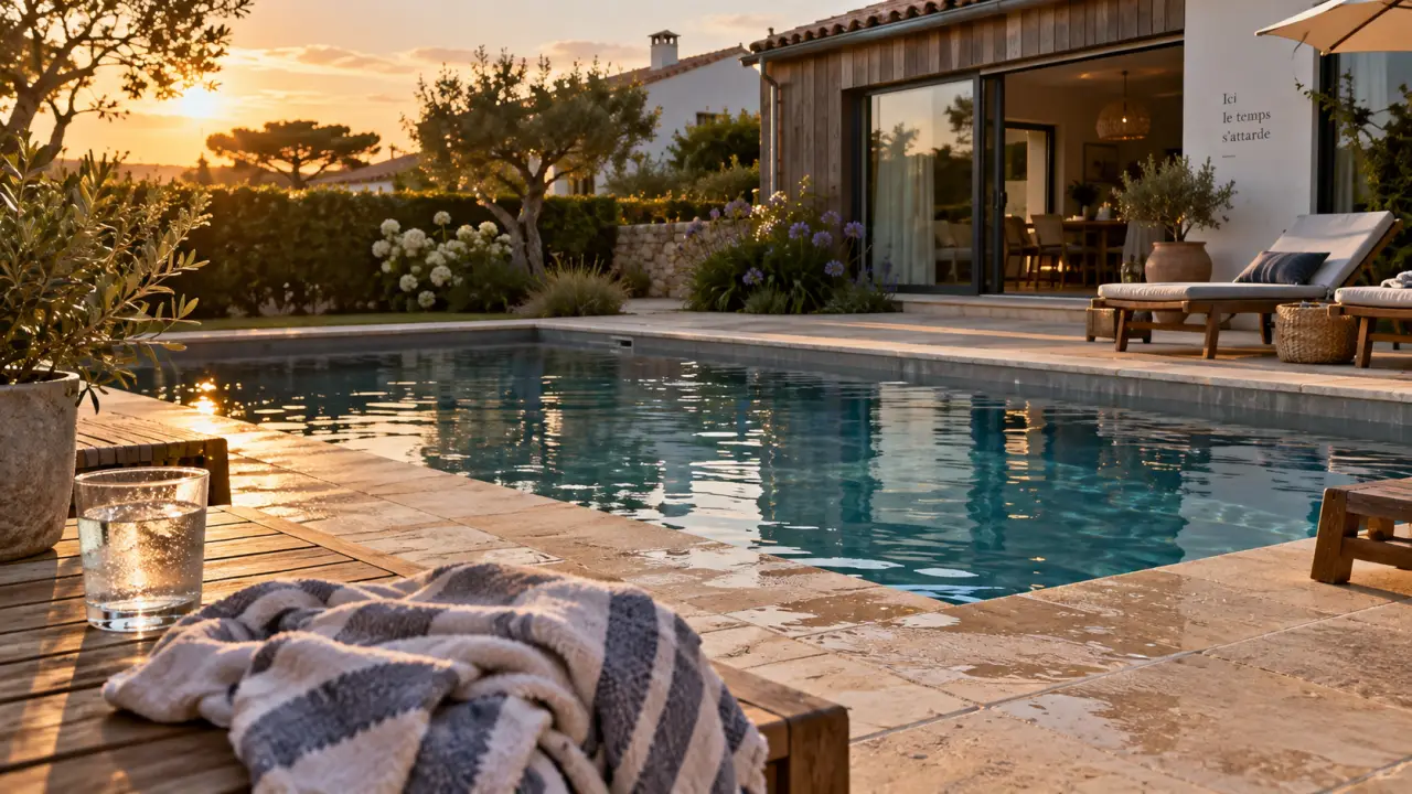 Maison de vacances avec piscine privée vendée : terrasse, piscine et jardin au calme