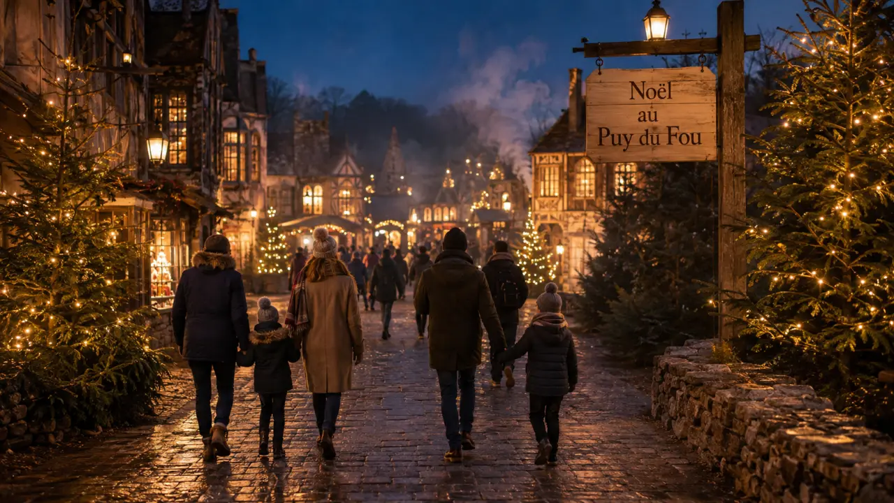 puy du fou noel : sapins géants éclairés au Puy du Fou