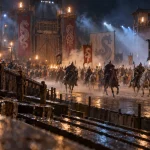 Puy du Fou- spectacle Vikings : tribunes et cavaliers au Puy du Fou