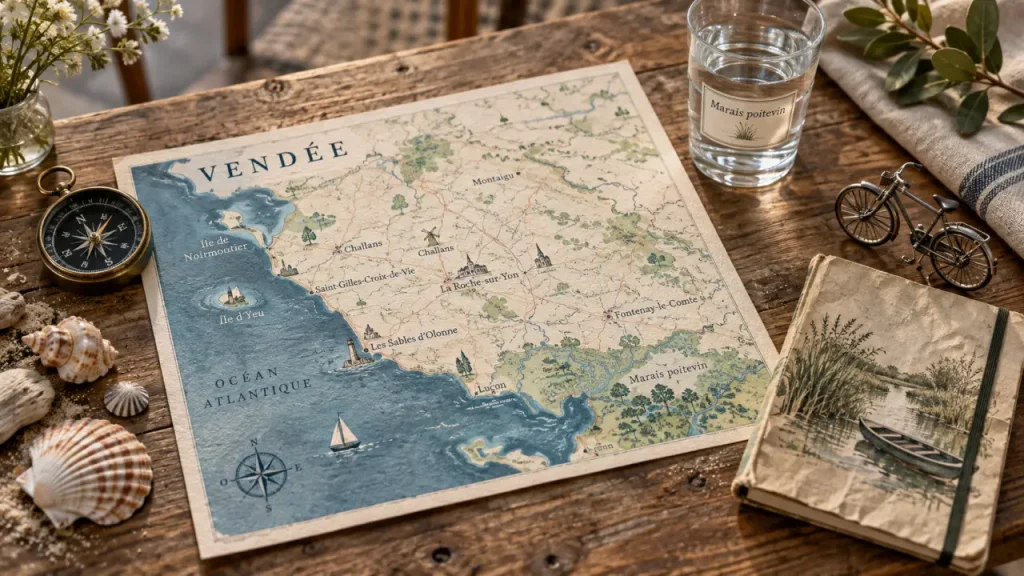 Que peut on visiter en vendée : carte du marais poitevin et îles