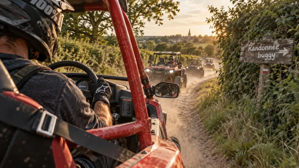Randonnée buggy Vendée en bocage, buggy sur chemin rural