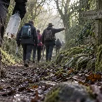 Randonnée organisée en Vendée sur chemin de bocage, marcheurs guidés dans le sous-bois