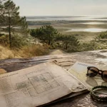Vendée loisirs tourisme : carte et accessoires sur table, plages et marais à l’horizon