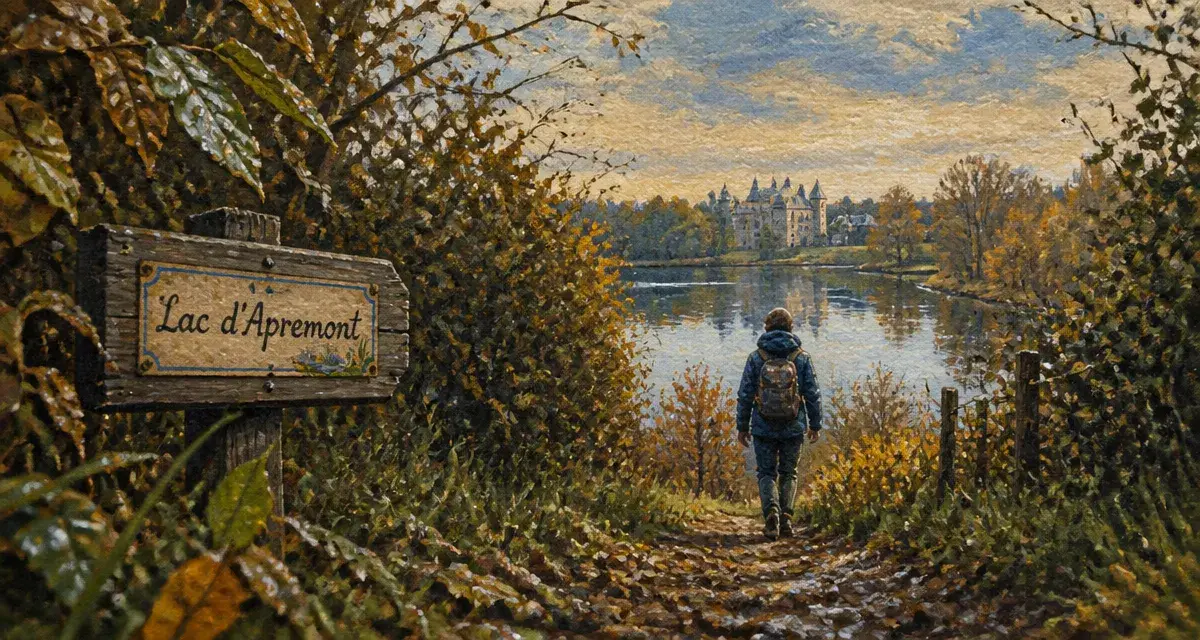 Randonnée apremont vendée : sentier vers le lac et le château