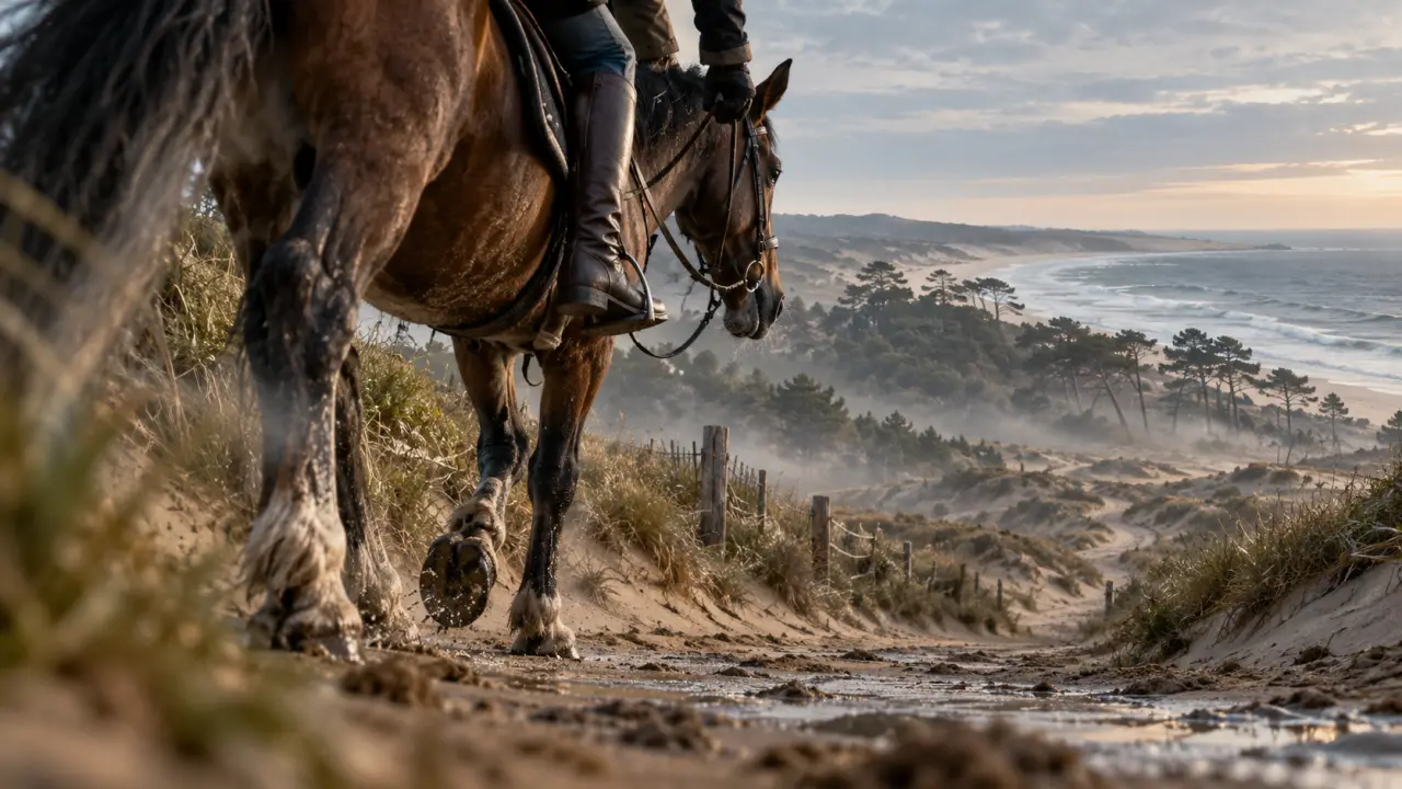 Randonnée cheval Vendée sur sentier près des dunes