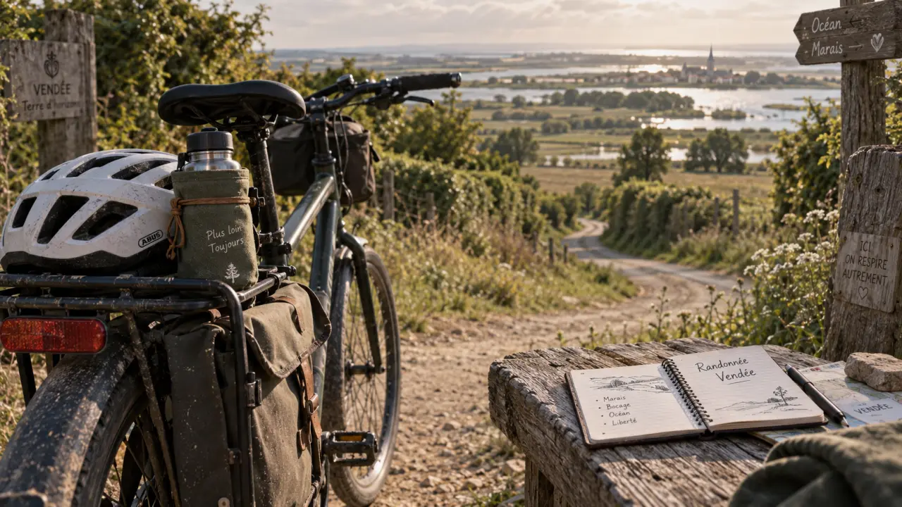 Randonnée vélo Vendée : vélo sur chemin, bocage et marais