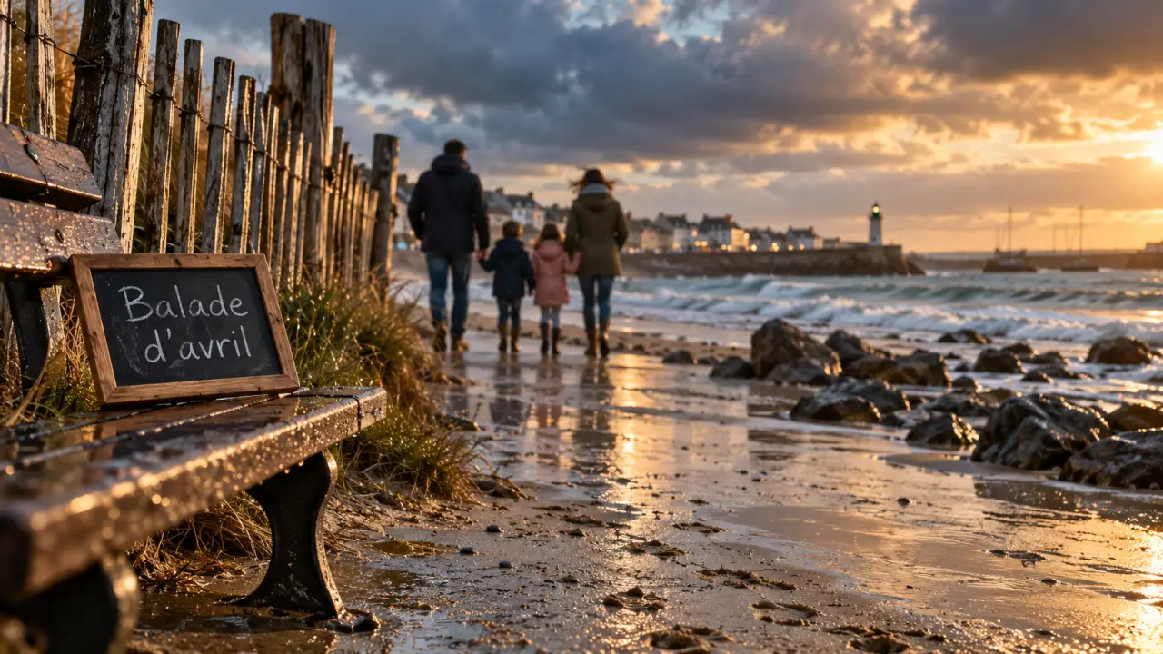 Vacances avril Vendée : promenade côtière après l’averse, famille vers l’océan